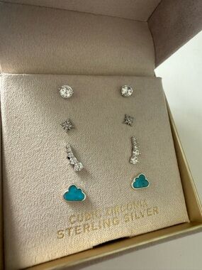 Set of 4 Sterling Silver/ Turquoise cloud Stud Earrings